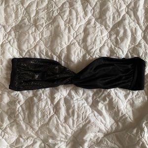 Shiny black bandeau swim top